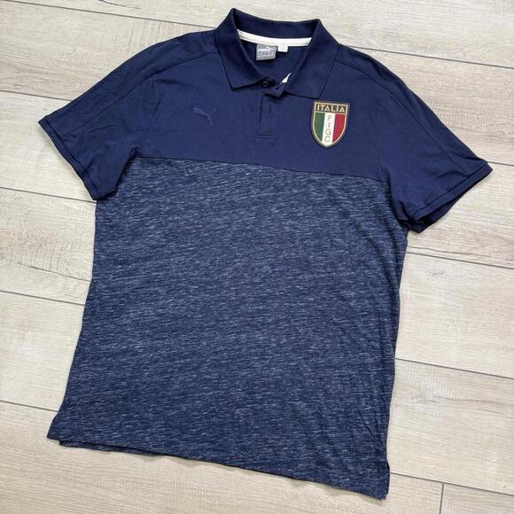Puma Italia FIGC Navy Polo Shirt Men Sz XXL Soccer Fan Gear Euro Cup Team Jersey - Picture 2 of 7